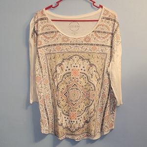 Lucky brand cream 3/4 sleeve w/colorful design